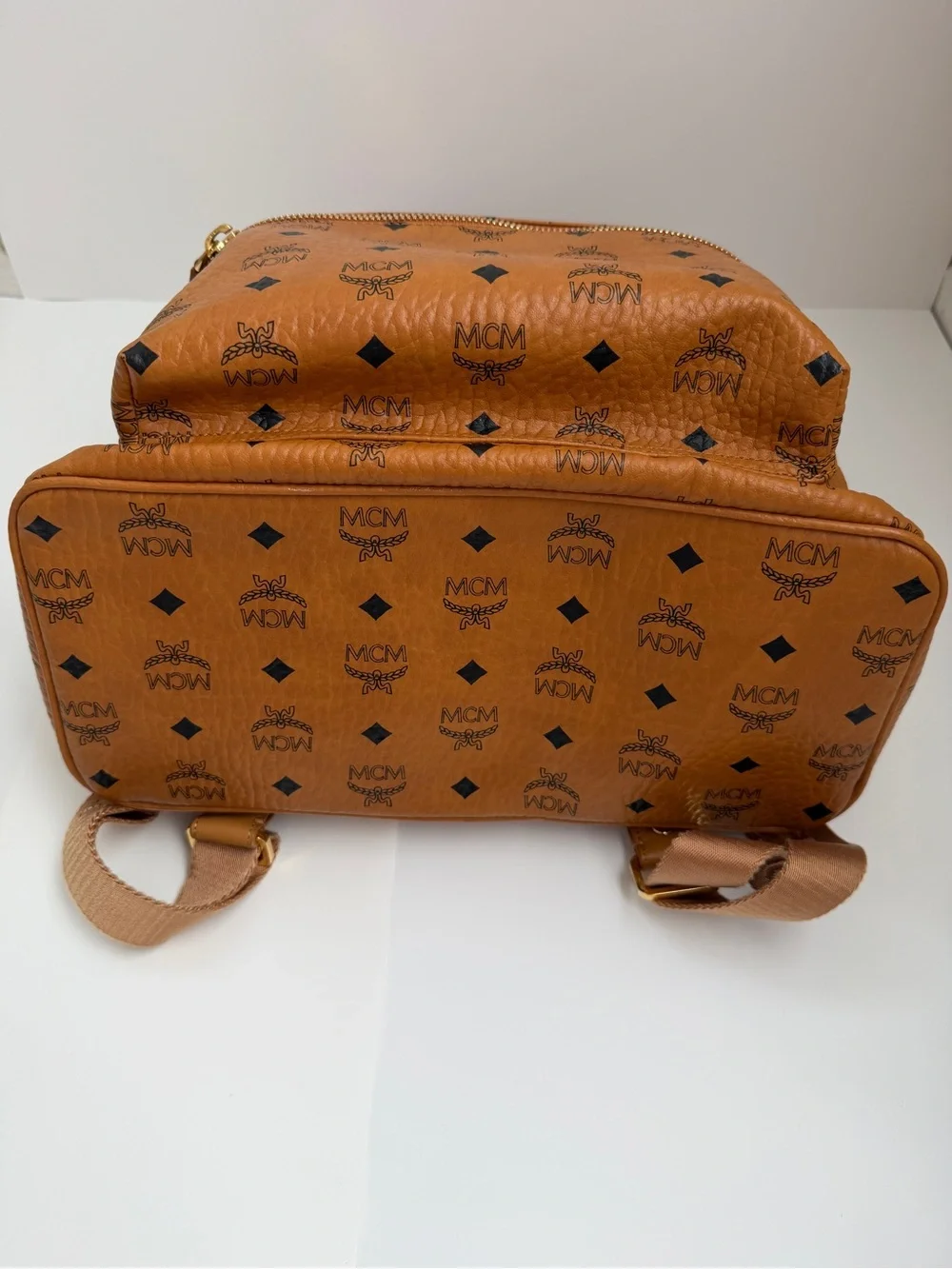MCM 100% Authentic Stark Side Studs Backpack In Visetos Size Medium Cognac Color